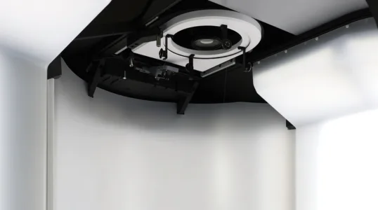 Motorised hanging kit mounted overhead in the Alphashot XL G2 studio